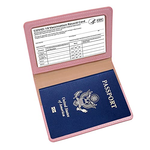 Rabbitale 2 Pack Passport Holder,Passport And Vaccine Card Holder Combo,Leather Passport Case Protector With Waterproof Vaccine Card Slot,Ultra Slim Passport Holder For Women Men (Pink + Green) #TOP2