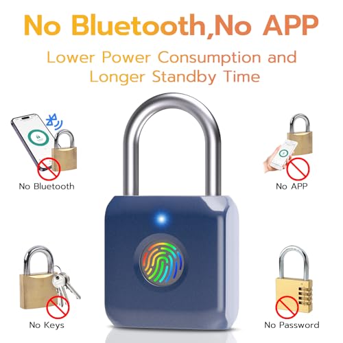Image of Pothunder Fingerprint Padlock, Smart Padlock, Locker Lock, Biometric Metal Keyless Fingerprint Lock, USB Rechargeable, for Gym Locker, Luggage, Backpack(Blue)