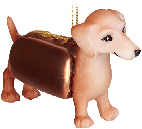 BRUBAKER Teckel als Hot Dog - Handbeschilderde Kerstbal van Glas - Handgeblazen Kerstboomversieringen Figuren Grappige Decoratieve Hangers Boombal - 10,8 cm - Afbeelding 3