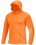 Boladeci Sun Hoodie Mens Fishing Hoodies SPF Shirts Swim Shirt UV Protection Clothing Long Sleeve Summer Rash Guard UV Shirts Orange L