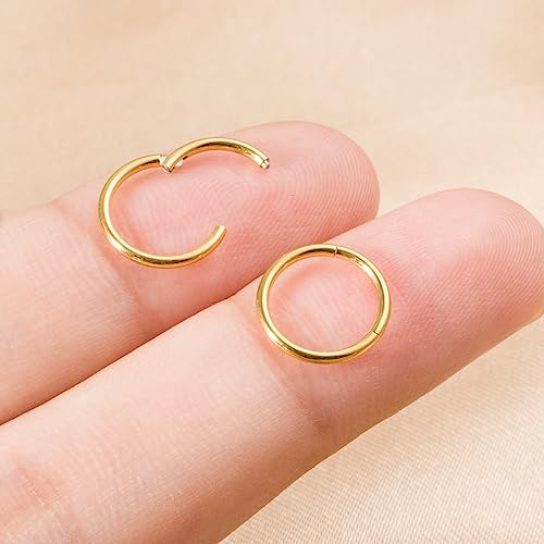 Ohrringe Gold Creolen Set, Silber dünn Nasenring Titan für Damen Herren 18G Septum Helix Tragus Conch Piercing Hypoallergen Knorpel Lippenpiercing Nasen Goldene Ohrringe 8mm
