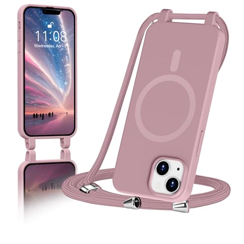 ColasGalys für handykette iPhone 13 mini Hülle mit Band Magnetisch Kompatibel mit Mag Safe für Handyhülle iPhone 13 mini mit Band Kratzfest TPU Silikon rosa