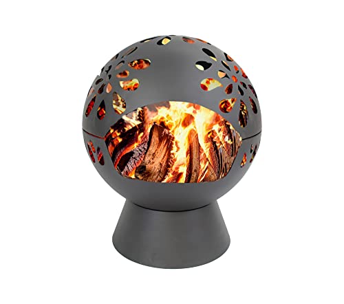 GardenCo Globe Fire Pit - Large 60cm Outdoor Round Firepit for Garden and Patio - Wood Burner Fire Basket - Weatherproof Cover (Black)