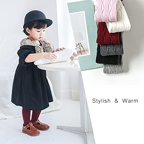 Image of EPEIUS Baby Girl Tights Cable Knit Cotton Seamless Footed Leggings 0-6Y