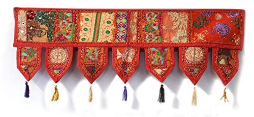 Château indien 2 m en coton vintage patchwork à suspendre pour porte ou fenêtre Motif Toran Bohème Décoration murale pour salon, maison, hippie et décoration ornée de Thoranam Bandanwar Orange Cover