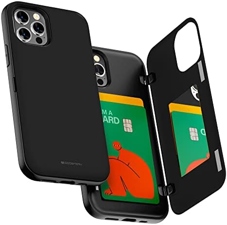 GOOSPERY for iPhone 12/12 Pro (2020) 6.1-Inch Card Holder Wallet Case, Protective Dual Layer Bumper Phone Back Cover with Hidden Mirror - Black