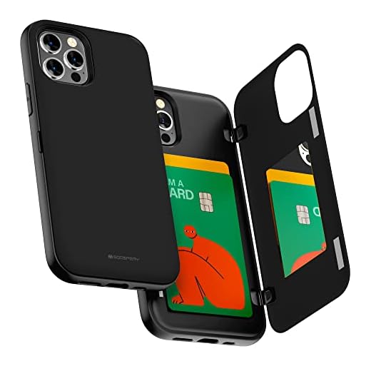 Goospery for iPhone 12/12 Pro (2020) 6.1-Inch Card Holder Wallet Case, Protective Dual Layer Bumper Phone Back Cover with Hidden Mirror (Black) IP12P-MDB-BLK