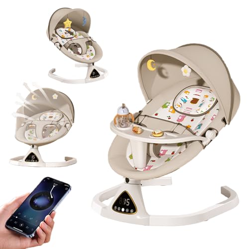 Electric Baby Rocking Chair & Swing with Remote Control - 5-Speed Swing Bluetooth Music Player Motorized Bouncer with Detachable Feeding Tray Safe Rocking Seat 30 Lbs of Load-bearing Capacity