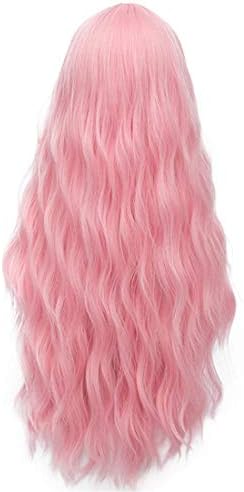 Probeauty Long Pink Wig Light Pink Wigs for Women Synthetic Heat Resistant Curly Wave Cosplay Wig for Halloween Costume
