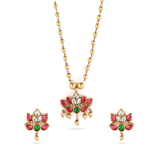 Image of Rubans Necklace Set Gold Plated Traditional Stylish Floral Theme Jewellery Gift for Women & Girls