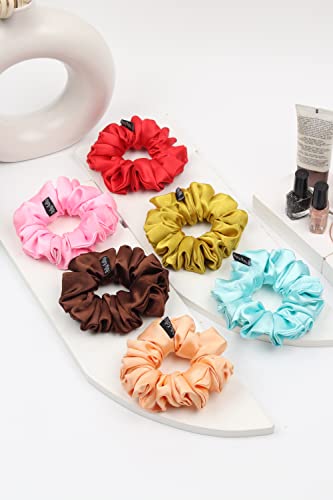 Image of Premium Satin Scrunchies for Women | Hair Bands, Ponytail Holders & Rubber Bands | Large, Fluffy, No-Damage Hair Ties | Girls Hair Accessories | Large Size | Pack of 6