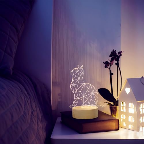 Lámpara de Mesa de Noche LED Animal Gato 3D Pequeña miniatura 5