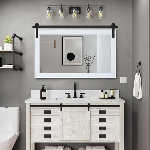 Image of COGOOD Farmhouse Bathroom Mirror - 41 inch x 30 inch Rustic Barn Door Mirror for Living Room, Entryway, Bedroom, Vanity Wall Decor (Pure White)
