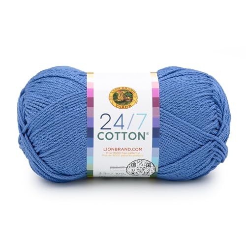 Image of Lion Brand Yarn, 24 /7 Cotton Yarn, Riviera, Medium Blue, 1 Pack