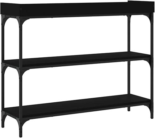 Miniatura 6 de vidaXL Mesa consola contemporánea negra con estantes, marco de madera y metal, patas ajustables para estabilidad, ideal para entrada, sala de estar