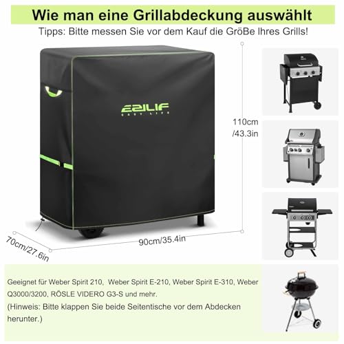 Ezilif Grilldecke, wetterfest, 90 x 70 x 110 cm, Oxford 420D Gewebe, wasserdicht, reißfest, Rost- und Schimmelschutz, Grillbezug für Weber