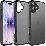 ivoler 3 in 1 Case for iPhone 17 with 2 Pieces Tempered Glass Screen Protectors, Military Standard Shockproof Cell Phone Case, Matte Translucent Anti-Fingerprint Protective Case,Black