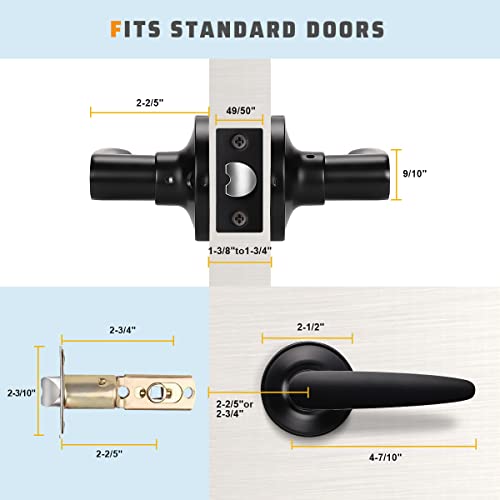 Knobwell 10 Pack Black Passage Door Lever Door Handle Non-Locking Lever Set For Hallway Door Or Closet With A Matte Black Finish, Reversible For Right Or Left Side (No Lock) #TOP4