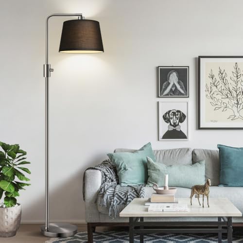 Image of Nintiue 【Upgraded】 Dimmable Floor Lamp, 1000 Lumens LED Edison Bulb Included, Brushed Nickel Arc Floor Lamps Modern Standing Lamp with Black Shade, Tall Lamps for Living Room Bedroom