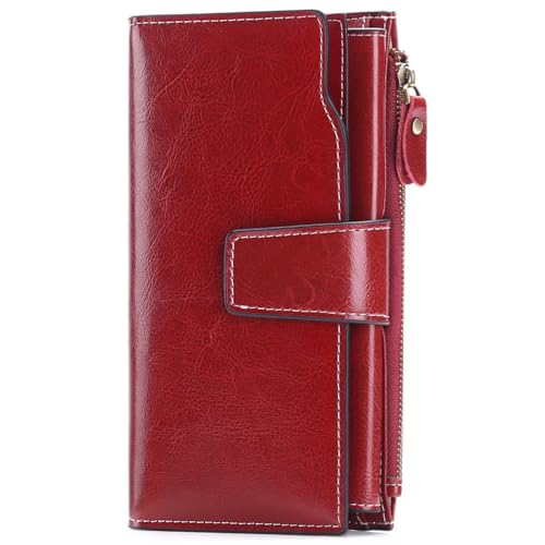 Sendefn Portefeuille en cuir véritable pour femme - Grande capacité