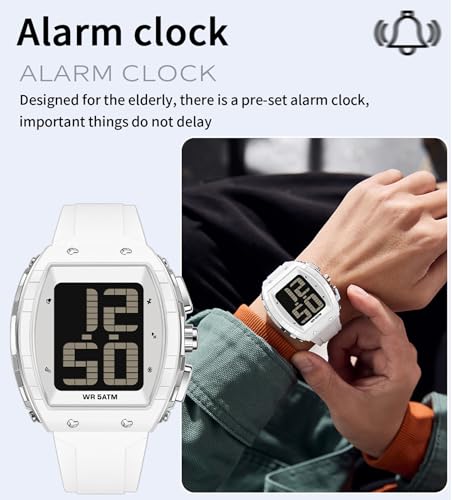 findtime Reloj de pulsera digital para personas mayores, fácil de leer, esfera grande, impermeable, deportivo, al aire libre, único, electrónico, para ancianos, con cronómetro LED y alarma - Imagen 7