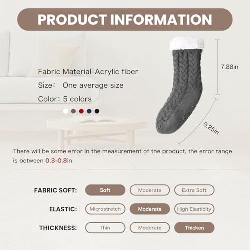 Image of Women's Fuzzy Warm Slipper Socks with Grips Cozy Fluffy House Socks Indoor Winter Non Slip