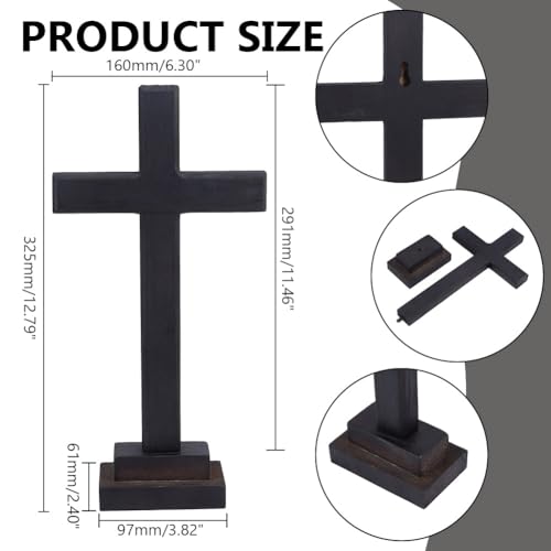 GOMAKERER 1 Pc Wood Crafted Cross, Black Wooden Wall Cross with Stand, Hanging or Standing Cross Decoration Religion Wall-Mounted Cross for Home Desktop Decoration - Image 2