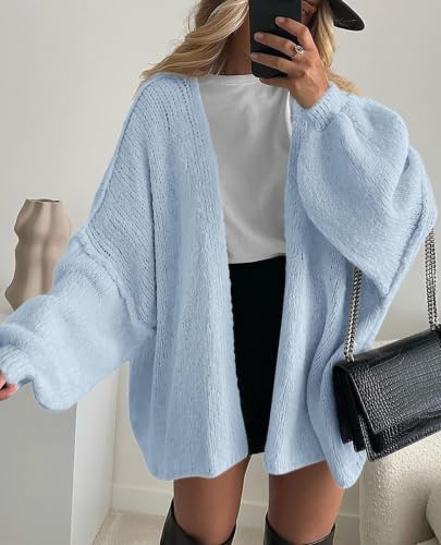 Image of PRETTYGARDEN Womens Oversized Cardigan Sweaters 2026 Fall Long Lantern Sleeve Knit Open Front Lightweight Sweater