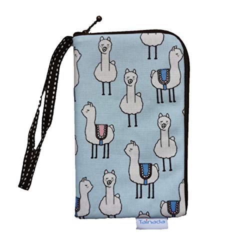 Image of Taianda Women Phone Wristlet Wallet Pouch, Dual Slots (Lama Pattern Blue)