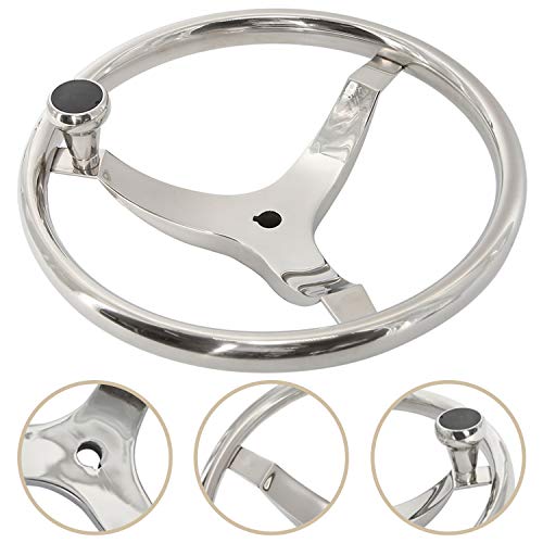 YaeGarden Stainless Steel Boat Steering Wheel,Marine Steering Wheels,13-1/2\" Dia 3 Spoke with 1/2\" Nut and Turning Knob (13.5\'\')