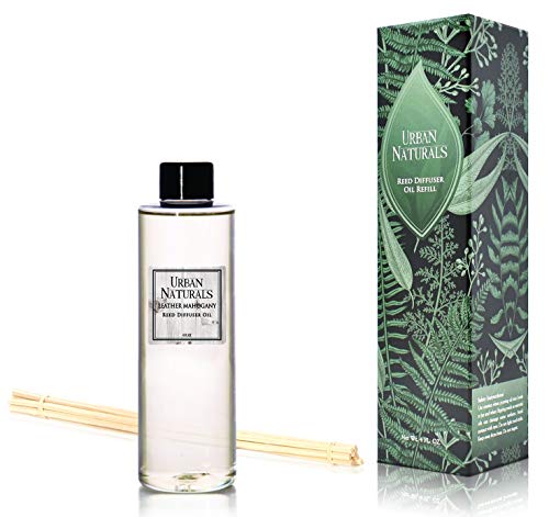 Urban Naturals Leather Mahogany Scented Oil Reed Diffuser Refill | Includes a Free