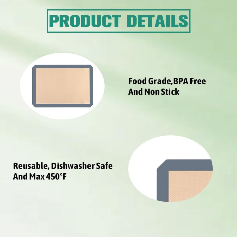 Lot de 2 Tapis de Cuisson Silicone 42x29.5cm Gris, Feuille de Cuisson Réutilisable Antiadhésive pour Four et Pâtisserie, Alternative au Papier Sulfurisé, Idéal pour Macarons, Biscuits et Pain - 4