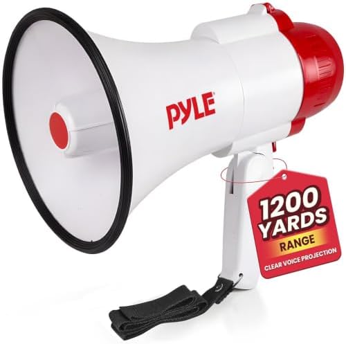 Pyle Lightweight 30-Watt Megaphone Bullhorn Speaker - Adjustable Volume, Built-in Siren for 800-Yard Range Suitable for Indoor/Outdoor Sports, Cheerleading, and Events (PMP30)