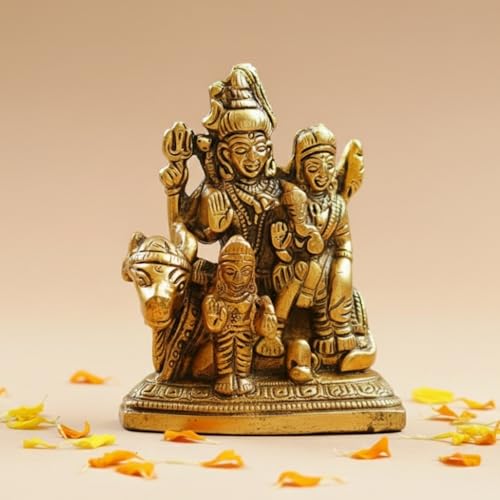Image of Servdharm Shiv Parivar Murtil 3.9 inch Metal Shiva Statue for Home Decor, Temple, Pooja Room, Daily Worship and Gifting I Mahadev Bholenath Shiva Parvati Family Statue Idol 3.9 inch Gold