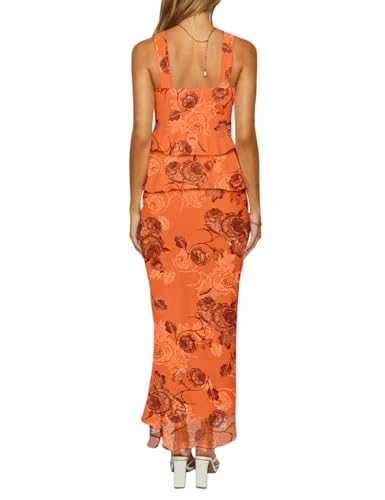 Image of Lrady Women's Two Piece Skirt Sets Beach Formal Wedding Guest Sleeveless Peplum Ruffle Party Maxi Bodycon Dress Outfits