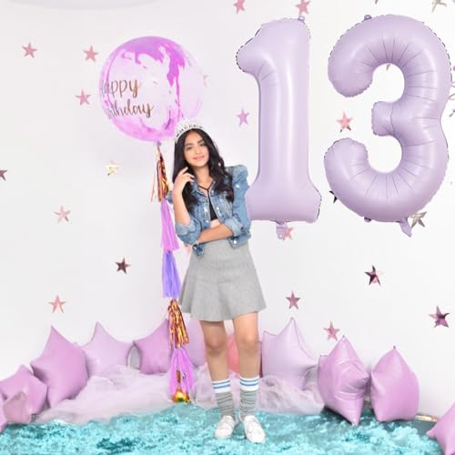 Image of Number Balloons 13 Pastel Purple, 40 Inch Lavender Mylar Foil Number 1 & 3 Balloons for Girls 13th Birthday Balloons, Large Light Purple Helium 13 Balloons for Women 13th Anniversary Party Decorations