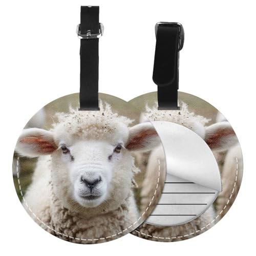 Étiquettes de bagage rondes lot de 4 en cuir avec imprimé mouton