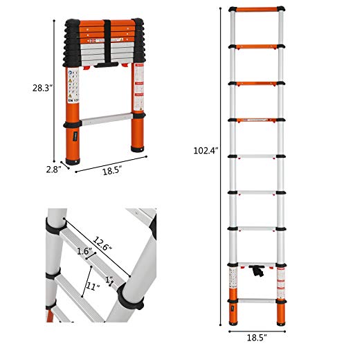 Luisladders Telescoping Ladder Multi-Use Telescopic Extension Ladder Anti-Pinch and Anti-Slip (8.5 Feet)