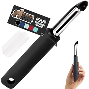 GORILLA GRIP Patented BPA-Free Sharp Stainless Steel Swivel Vegetable Peeler, Comfortable Handle Potato Peelers, Smooth Peeling, Peel Carrots Apple, Includes Blade Cover, Kitchen Tool, Black