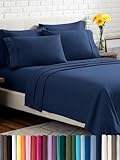 Bare Home Hotel Luxury Queen Sheet Set, Extra Soft - 6 Piece Set - Deep Pockets - Easy Fit - Cooling & Breathable - Wrinkle, Fade, Stain Resistant - Includes 4 Pillowcases (Queen, Dark Blue)