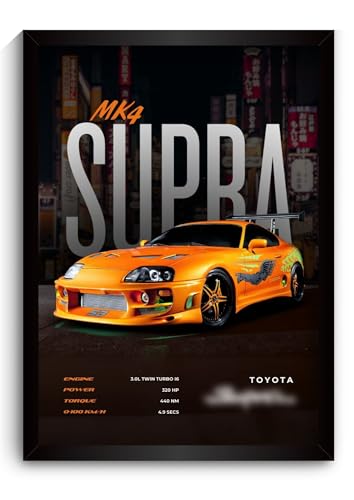 Image of Supra MK4 Poster | Framed MK4 Supra Poster A4 Sized (31 x 23 cm) | JDM Car Posters for Wall, Gift for Boys, Hypercar Frames | Japanese Car Posters for Wall, Bedroom, Hostel, Study Area, Hostel (F 058)