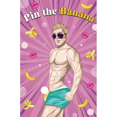 Bachelorette Party Games Pin The Banana on The Hunk Bridal Shower Games for Wedding Engagement Girls Night Bachelorette Party Supplies, Large Bachelorette Games Poster with 72 Stickers