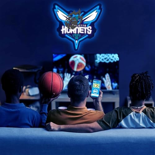 Image of Basketball Team Neon Sign, Sport Light Up Dimmable Basketball Team Logo Hanging USB Powered Led Neon Sign for Wall Decor, Bedroom, Man Cave, Party, Birthday Party Christmas Merch Deco Gift for Boys Teens Fans