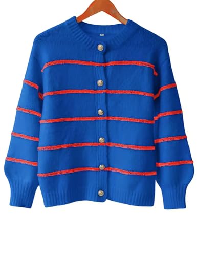 Image of QIBABU Womens Striped Cardigan Sweaters Casual Open Front Long Sleeve Button Down Knit Outwear