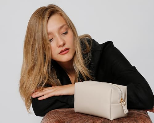 Personalized Bridesmaid Makeup Bag, Customized Wedding Gift, Toiletry Bag, Bridal Shower, Bachelorette (Beige)3