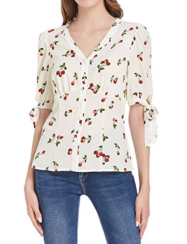 Women's Puff Sleeve Shirt Tops 1950S Retro Elbow Sleeve Blouse Tops White Xl #TOP4