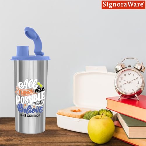 Image of SignoraWare Jumbo Stylish Stainless Steel Sipper | Airtight & Leakproof Lid | Easy to Clean & Carry | Ideal for Kids, Office, Gym, Travel, School & Outdoor Use (500ml | Blue)