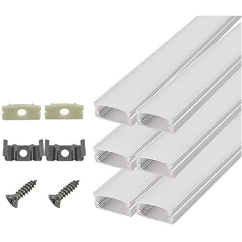 HAMRVL 6-Pack 30cm/1ft 17.2x7mm Led Aluminum Channel System U Shape with Cover, Led Strip Light Diffuser with White End Caps and Mounting Clips Accessories for Under Counter Light Fixture for Indoor Cover