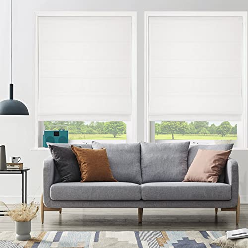 White Cordless Roman Shades, Classic Premium Blackout Roman Window Shades, Custom Washable Fabric Roman Shades For Any Room Setting (1 Piece) #TOP2