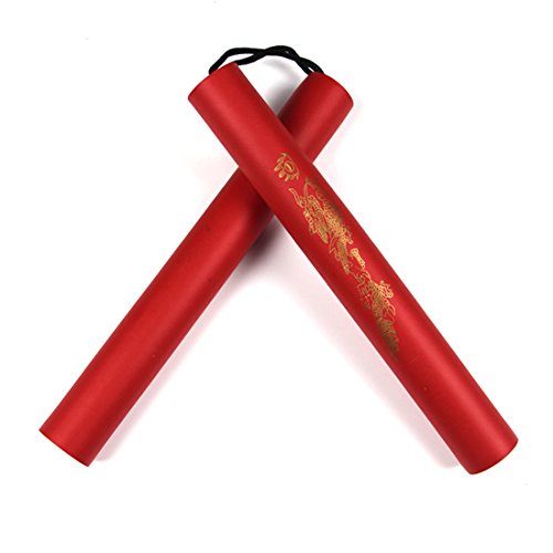 Glield 27cm Nunchaku Espuma Estampado Dragón con Cuerda Seguro de Buena SJG01 (Rojo)